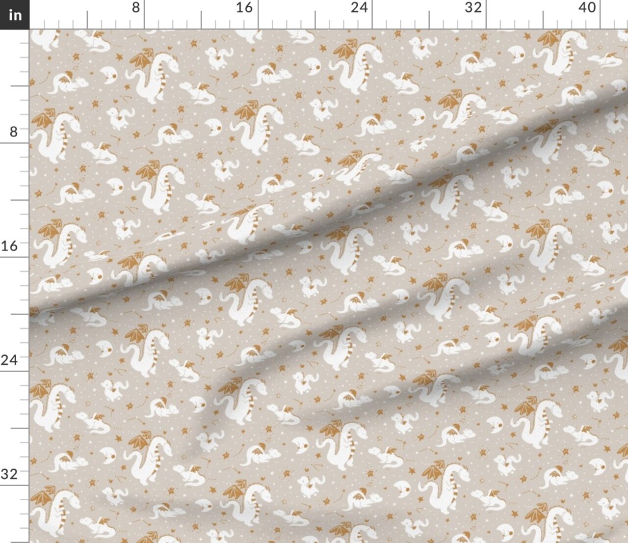 Boho Baby Dragon Fantasy Whimsical Warm Neutrals Gender Neutral Moon Stars Fun Cute Happy Cheerful Celestial Custom Printed Fabric by Spoonflower Various Fabrics by the Yard or Fat Quarter 18027313